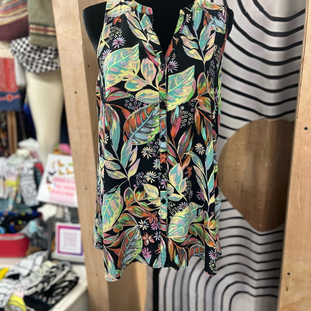 Vintage 1980-90 Spense small/petite Tropical Print Sleeveless Blouse SP